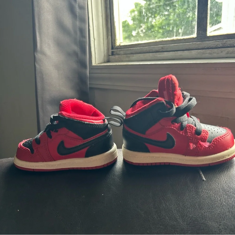 Jordan Kids Red and Black High-Top Sneakers